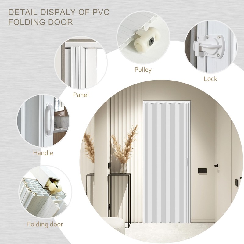 HARDJULAN 30X79in Interior Folding Accordion Doors for Living Spaces,White PVC,Handle