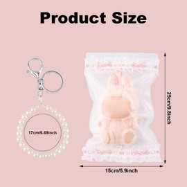 Tinoaly Clear Figure Display Bag with Keychain for Plush Dolls, 5.9x9.8in PVC Lace Trim Keychain Pouch Protective Case for Blind Box Figures, Collectibles, Travel & Anime Toys Accessories