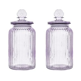 10 Strawberry Street Textured Glass Flower Canister, Ribbed Round, Lavender, Set of 2