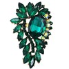 SELOVO Leaf Flower Green Rhinestone Crystal Brooch Pin Accessory Gold