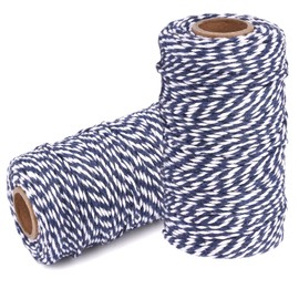 YZSFIRM Cotton Twine String Bakers Rope: 2 Roll Twines for Crafts Gift Wrapping - 656 Feet Dark Blue White Twine for Kitchen Cooking