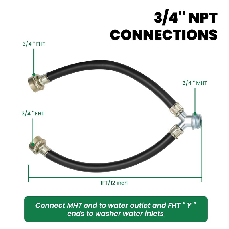 Watflow 3/4" Fittings, 1 Ft Y Mixer Hose for Washing