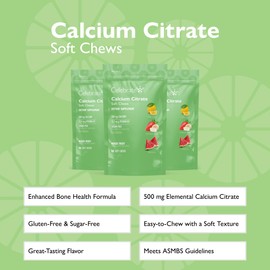 Celebrate Bariatric Supplements Celebrate Vitamins Bariatric 500mg Calcium Citrate Soft Chews with 500 IU Vitamin D3 C Essential for Gastric Bypass Patients & Bone Health - Sugar & Gluten Free, Fruit (270 Chews)