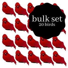 BANBERRY DESIGNS Red Cardinal Bird Decorations - Set of 20 Cardinal Clip On Christmas Tree Ornaments - Red Velvet & Feathers - Approx 3 Inch Clip-On Birds- Wreaths Centerpieces Crafts DIY Décor…