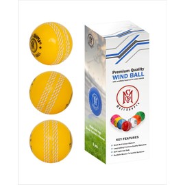 Mozi Sports Wind Cricket Balls - Indoor & Outdoor Soft Training Cricket Balls for Skills Coaching Practice (3x Wind Yellow Balls)