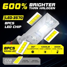 Sidaqi 12278 PSX26W LED Fog Light Bulbs 6000K White Ultra Bright 6000LM 8-SMD 3570Chips PSX26W 12278 LED Fog Lights Daytime Running Lights DRL for Cars Trucks 12V Plug and Play