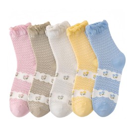 Yolrky Women's Socks, Summer Socks, Thin, Cute, Floral Pattern, Loose, Colorful, Loose Socks, Ruffle, Mesh, No Stuffy, Breathable, Colorful 5 Pair B, Free size