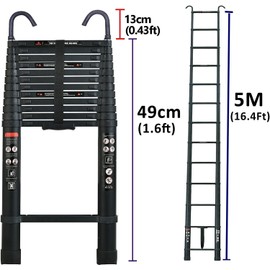 Qimu Aluminum Telescoping Ladder with 2 Detachable Roof Hooks, 20 FT Portable Extension Ladder Multi-Purpose Lightweight Folding Ladder RV Collapsible Ladder, Anti-Slip Feet, 330 Lb Capacity