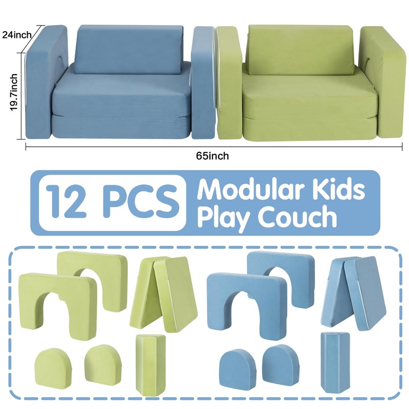 CAPAKIDS Kids Couch, Modular Kids Play Couch with 1000+ Building