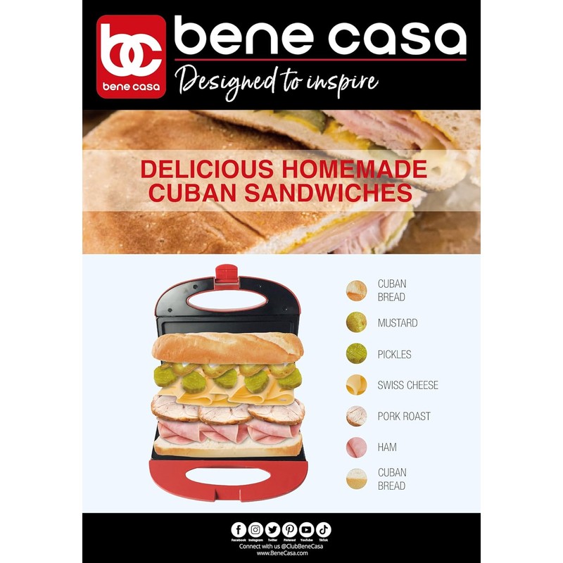 Bene Casa - Red Nonstick Flat Grill Sandwich Maker -
