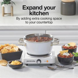 Proctor Silex Cast Iron Portable Electric Stove, Single Burner Cooktop, Compact, Adjustable Temperature Hot Plate, 1000 Watts, White (34107)