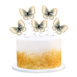 Ercadio Paquete de 3 decoraciones para tartas de mariposa, de tela plateada, para decoración de cupcakes, para boda, aniversario, baby shower, suministros de fiesta de cumpleaños
