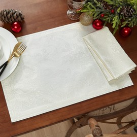 Elrene Home Fashions Poinsettia Elegance - Servilletas de Tela Jacquard para Navidad y día Festivo, Juego de 4, 17 x 17 Pulgadas, Color Marfil