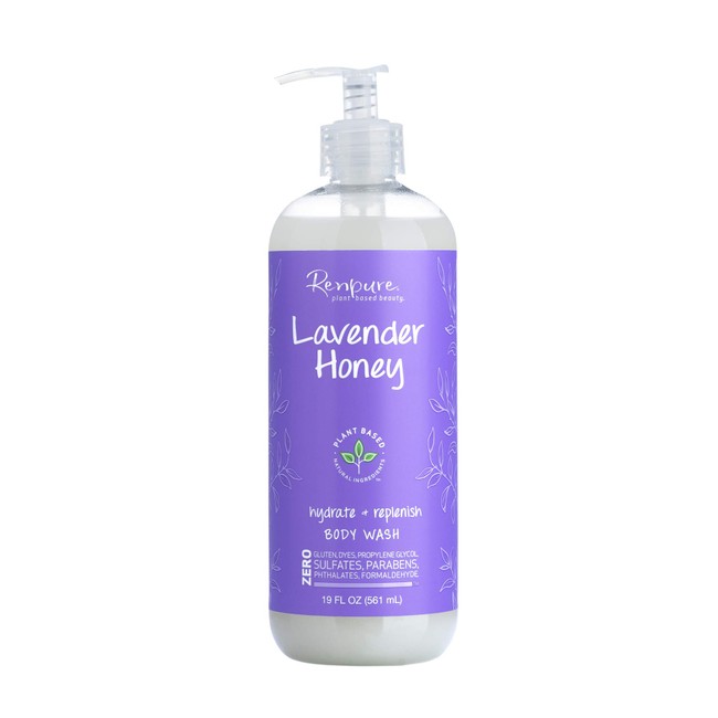 Renpure Plant-Based Organic Lavender Body Wash – Natural Lavender, Manuka Honey & Coconut Oil for Body – Sulfate Free, Moisturizing Shower Gel & Sensitive Skin Body Wash with Pump for Women, 19 Oz.