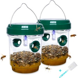 2 Pack Solar Powered Wasp Traps Outdoor Hanging Carpenter Bee Traps for Outside Yellow Jacket Trap Hornet Trap Wasp Killer with UV LED Light