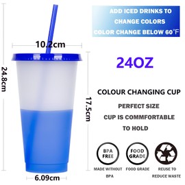 Yisituo 710ml Plastic Cups with Lids and Straws, 10 Pack Reusable Drink Cold Cups, for Parties, Travel, Slushies, and Milkshakes, Iced Coffee(10, White)