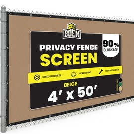 Boen - Backyard Privacy Screen Fence Covering 4' x 50' - Black - Instant Outdoor Privacy Fence Screen for Any Metal, Chain Link, Wood Panels or Plastic Fencing - Shade & Block Wind Privacy Wall