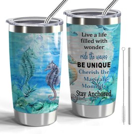 CWEGSJ Seahorse Gift Ocean Theme 20oz Tumbler with Lid and Straw Stainless Steel Insulated Tumbler Seahorse Lover Gift Ocean Animal Gift (Seahorse-Live a Life)