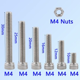 M4 Stainless Steel Screws, Screws, Self-Drilling Metal Screws, 304 Stainless Steel Hex Head Button Socket Head Cable Bolts Screws with Nuts Assortment Bolt Nut