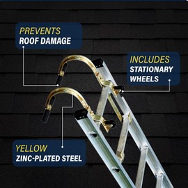 Tie Down 2-Pack Heavy Duty Zinc Plated Steel Ladder Roof Hook with Wheel | Rubber Grip T-Bar for Damage Prevention | Fast and Easy Setup to Access Steep Roofs