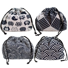 Felimoa Lunch Bag, Drawstring Type, Japanese Pattern, Adult, Men's, Set of 4