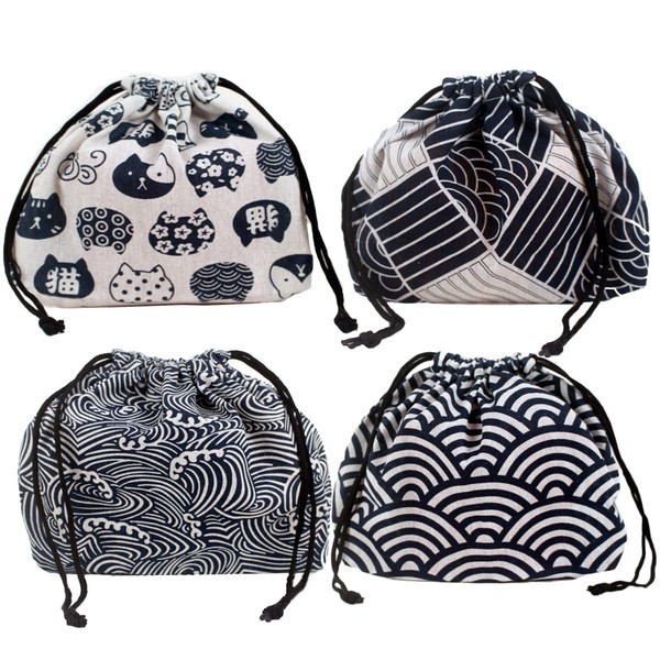 Felimoa Lunch Bag, Drawstring Type, Japanese Pattern, Adult, Men's, Set