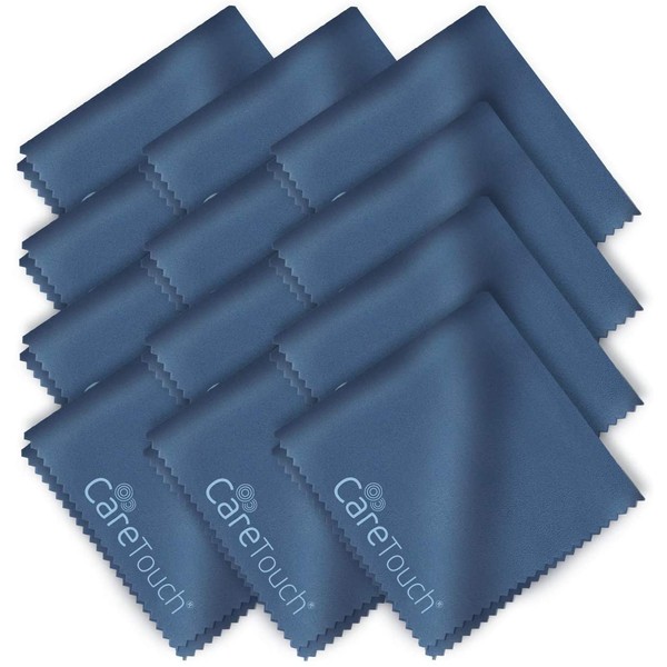 Care Touch Microfiber Cleaning Cloths, 12 Pack - Cleans Glasses, Lenses, Phones, Screens, Other Delicate Surfaces - Large Lint Free Microfiber Cloths - 6"x7" Navy