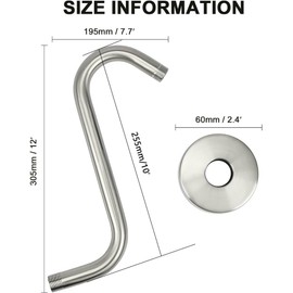 High Rise Shower Head Extension Arm, S Shape Shower Extender Pipe Arm with Flange, 1/2" NPT Threads, Bathroom Accessories Compatible with Rain Shower (8-inch Brushed Nickel)
