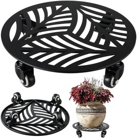 1 Pack 16 inches Extra-large Metal Plant Caddy with Wheels Heavy-duty Iron Rolling Plant Stand with Casters Indoor Outdoor Wheeled Plant Roller Base Pot Movers Plant Dolly Coaster Trolley Black