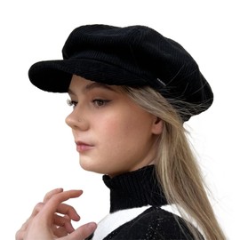 CRAGGI Baker Boy Hat Newsboy Cap Cord Black Ladies Hat
