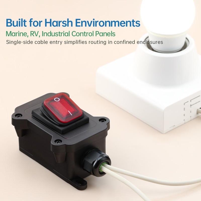 GKEEMARS Inline Cord Waterproof Switch with Red Light Rocker Button,