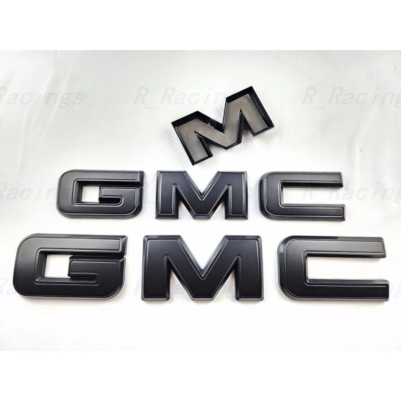 Auto Front & Rear GMC Matte Black OVERLAY Emblem Badge