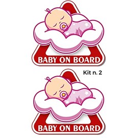 TLDSHOP® - Set of 2 Baby on Board Stickers - Car Stickers - Strong PVC for Outdoor Use (Pink/Girl)