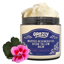 Grazly Unscented Whipped Bison Tallow Balm with Manuka Honey & Jojoba Oil - Grass-Fed & Finished Organic Tallow Face Moisturizer - Face & Body Cream for Acne-Prone Skin - Nourishing Skincare - 2.5oz
