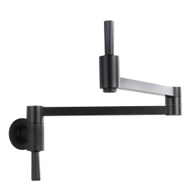 Pot Filler Faucet with Heat-Resistant Cartridge,Swing Arm 24" Over Stove Pot Filler Wall Mount Kitchen Pot Filler Faucet BlackColor: Black, Surface Finishing: Black