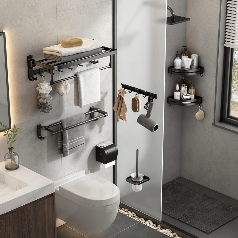 VOLPONE 24 Inch Towel Rack with Towel Bar Holder Foldable