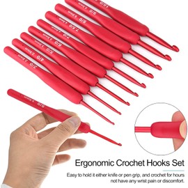 9Pcs Premium Ergonomic Crochet Hooks Set with Soft Grip Handles – Arthritis-Friendly Knitting Needles for Seniors & Beginners, Extra-Long Aluminum Hooks (2.0mm-6.0mm)