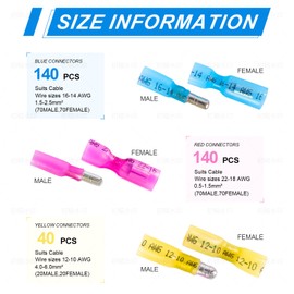 PRECIHW 320PCS Heat Shrink Bullet Connectors kit, Male & Female Bullet Terminals, Insulated Waterproof Wire Connectors, Marine Grade Electrical Connectors