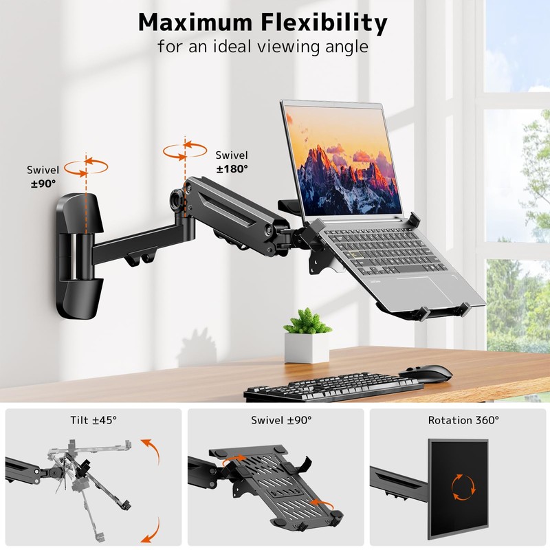 PUTORSEN 2-in-1 Laptop Wall Mount, Gas Spring Arm for 10-17