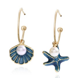 Starfish Earrings for Women Blue Pink Shell Pearl Earrings Beachy Summer Jewelry Outfits for Women Beach Fashion Vacation Essentials