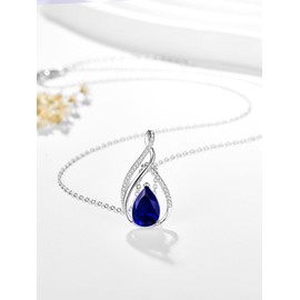 Zhi Kexin Valentines Day Gifts for Women Wife Her Sapphire Teardrop Necklace 925 Sterling Silver September Birthstone Pendant Necklaces Mothers Day Anniversary Birthday Jewelry Gift for Mom