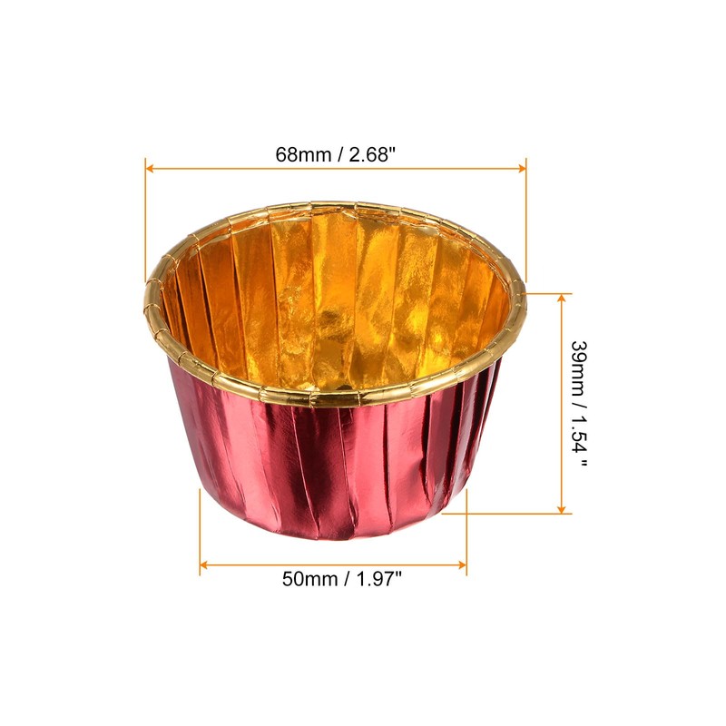 HARFINGTON Red Gold Cupcake Cups, 100pcs Aluminum Foil 3.5oz Standard