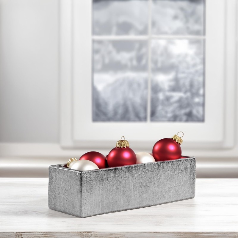 WGVI Long Rectangle Ceramic Planter Vase in Silver Etched 14"