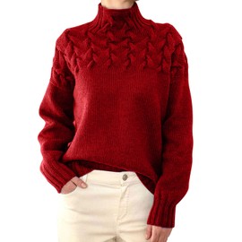 QUINTRA Women's turtleneck sweater, women's turtleneck sweater for women, sweatshirt, red, L