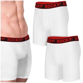 Rocky Men's Boxer Briefs 4-Way High Performance Pouch Underwear, 2-Pack Tagless (9" - White & Red Waistband - Large)