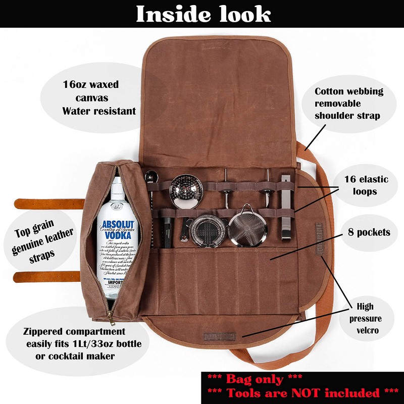 Beemojo Bartender tool bag waxed canvas water resistant adjustable shoulder