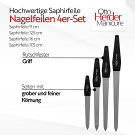Otto Herder manicure Solingen Sapphire Nail File 3.5 / 5 / 6 / 7 Inch with Black Handle Coarse and Fine Leaf Pack of 4