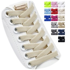 Puzeam 2 Pairs Elastic Laces - No Tie Shoelaces for Kids, Adults Trainers Shoes Beige 120