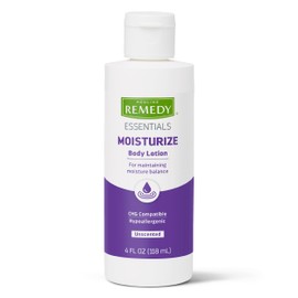 Medline Remedy Essentials Moisturizing Body Lotion (4 oz Bottle), Unscented, Hydrating, Non-Greasy, For Dry Skin, Hypoallergenic, Men, Women, Elderly