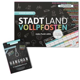 DENKRIESEN - Junior Duo 2 – Stadt-Land Vollpfosten Junior Edition + Hangman Junior Edition | Birthday Gift | Family Game | City Country River | Children's Game